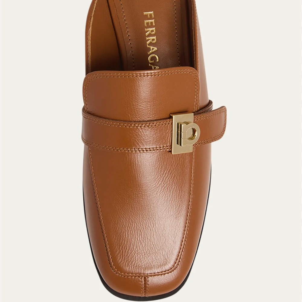 Salvatore Ferragamo Tan Leather Loafer with Gold Hardware